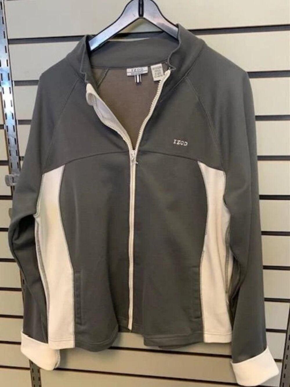 Womens IZOD Gray & white track Jacket Full Zip Closure Size XL